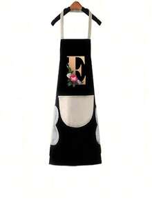 1pc Household Apron Waterproof Oilproof Can Wipe Hands Kitchen Work Clothes Fashion Initial Letter Print Men And Women Home Cooking Cleaning Apron Unisex Sleeveless Apron - Black - View 6