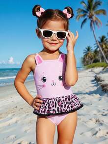 Emery Rose Kids Emery Rose Kids Đồ bơi liền thân màu hồng phấn in họa tiết da báo cho bé gái, váy đi biển mùa hè dễ thương, áo hai dây bikini cho bé gái, đồ bơi in họa tiết da báo cho bé gái, đồ bơi hình mèo, đồ bơi họa tiết báo đốm, đồ bơi liền thân màu hồng hình mèo con với họa tiết da báo xếp nếp cho mùa hè đi biển. - Màu Hồng baby - Xem 6