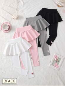 Young Girl 4pcs Leggings With Attached Flared Skirt Pastel Versatile , Matching Warmth Year Round Holiday Essential 2026 - Multicolor - View 7