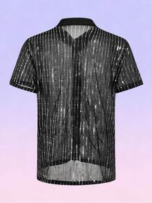 FeverCity Men's Short Sleeve Front Button Fashionable Summer Shirt - Black - View 2