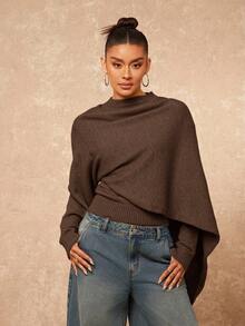 Lumalex Women's Turtleneck Cinched Waist Fitted Long Sleeve Sweater - Coffee Brown - View 1