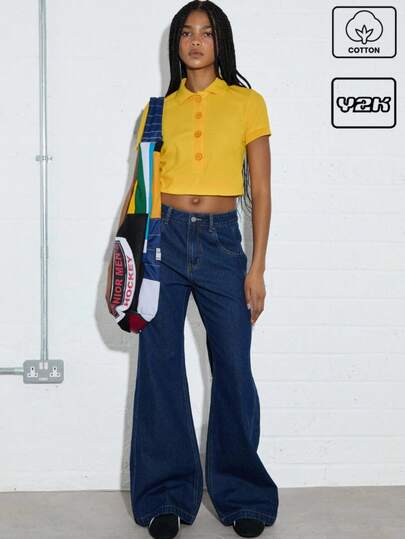 COUREZ 宽松喇叭中腰牛仔裤 /Y2K/休闲/纯棉复古