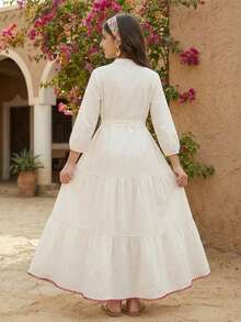 SHEIN 少女优雅蓝白碎花连衣裙，度假款 - 黑色 - 查看 2