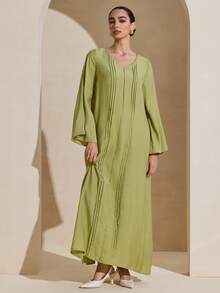 Graceveil V-Neck Straight Sleeve Striped Light Green Dress - Green - View 6
