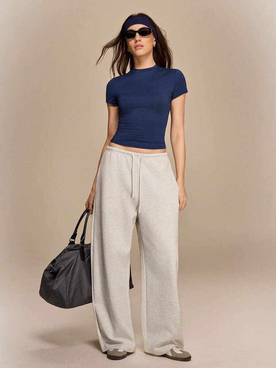 SHEIN LUNE 女士纯色圆领短袖休闲T恤夏季 - 彩色 - 查看 1