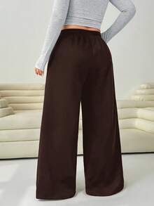 Solflare Plus Size Women's Brown Knight Pattern Drawstring Waist Loose Casual Sweatpants - Brown - View 3
