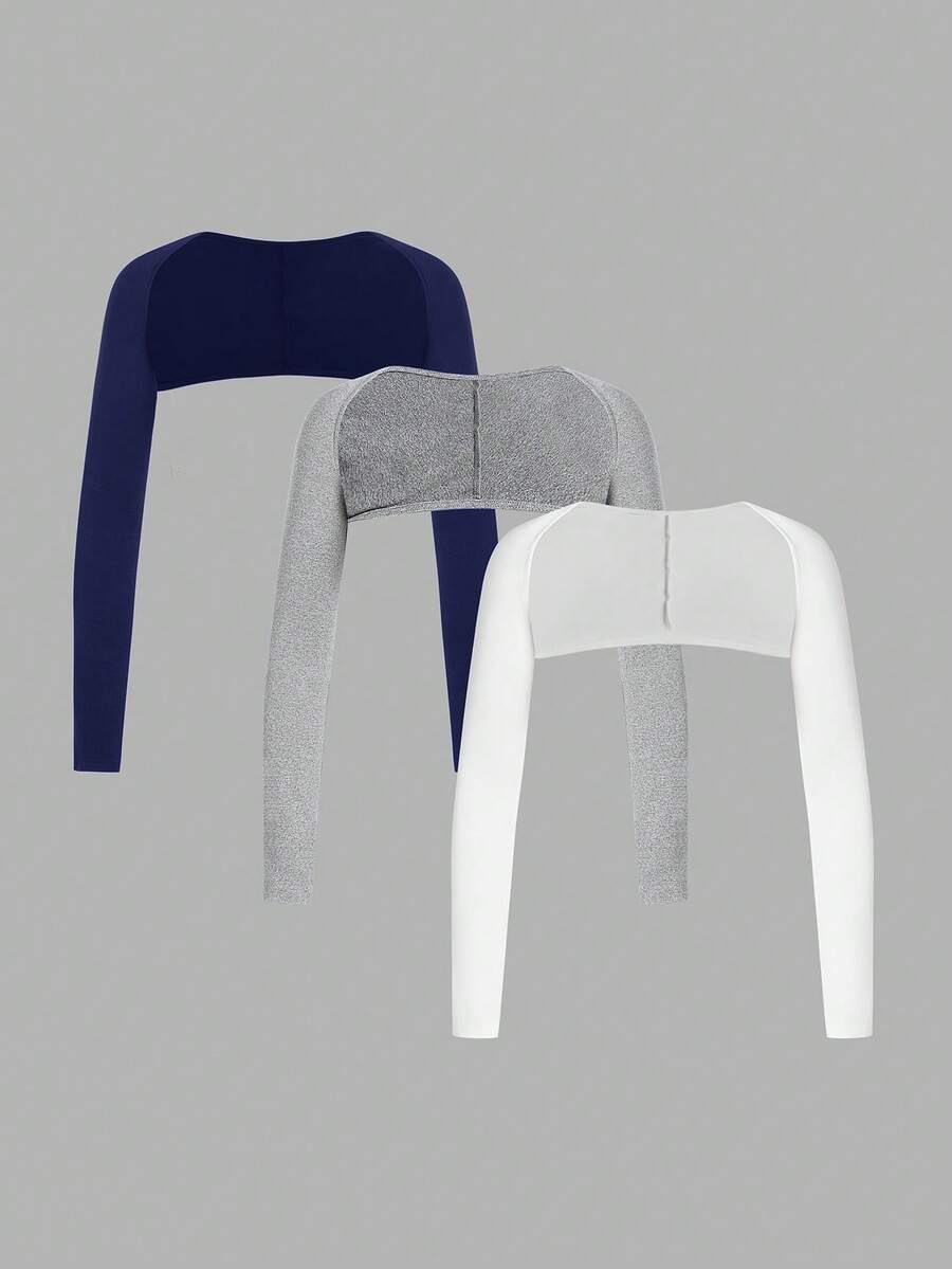 SHEIN BASICS 3件套休闲纯色针织圆领短款女式上衣 - 藏蓝色 - 查看 1