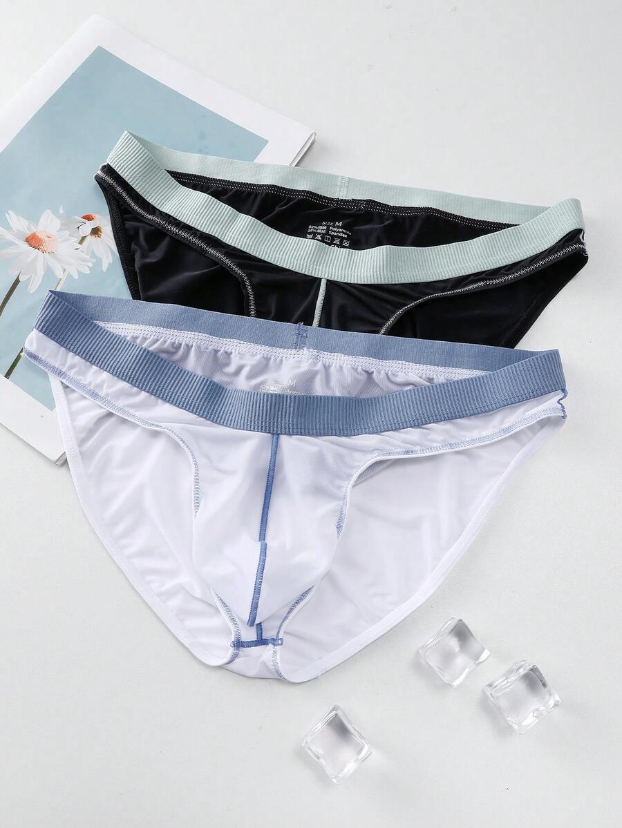 WENEZON 2pcs Men's Simple Contrast Waistband Comfortable Briefs