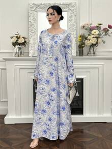 Yasmyna New Arrival Tie Collar Bow Loose Comfortable Ditsy Floral Vacation Casual Everyday Versatile Elegant Dress - Multicolor - View 7