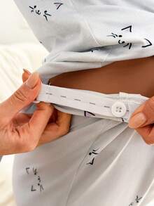 Moonlight&Mama Cat Print Nursing Friendly Long Sleeve Top And Pants Maternity Pajama Set - Multicolor - View 6