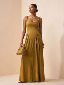 Zivah 女士纯色无袖褶皱极简连衣裙 - 黃色 - 查看 6