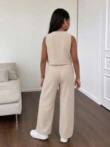 Firerie Kids Firerie Kids Nova Glow Tween Girls Casual Street-Chic Fashion Commuting&School Style Woven Striped Wide-Leg Straight Pants, Dark Gray