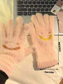 Joivida A Pair Of Winter Gloves, A Cute Smile, Simple Girl Wool And Thickened Gloves, Cold-Proof Knitted Gloves, And Long Plush Warm Gloves, Suitable For Winter Commuting Warmth And Cold Protection, Valentine's Day