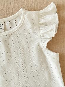 两件套可爱女婴休闲简约白色上衣和短裤套装，返校季，时尚套装，母女装 - 白色 - 查看 3