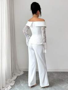 Modelyn 2 pièces/Set Ensemble épaules dénudées à volants et patchwork pour femmes