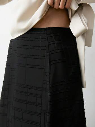 Maija Christmas Black Plaid Mesh A-Line Flared Skirt, Urban Style For Women, Suitable For Autumn/Winter, Party & Holiday Black See Through Dress Sheer Dress Women Dress Long Flow Dress Holiday Dresses For Women