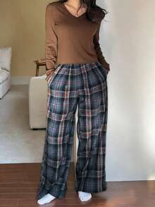 DAZY 2件組女款休閒寬鬆舒適居家服套裝，春季睡衣 - 棕色 - 查看 4