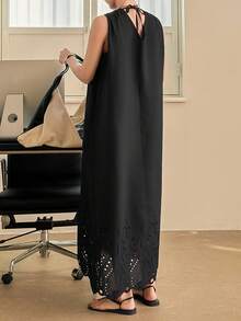 DAZY Đầm nữ thời trang thường ngày không tay viền lượn sóng, kiểu dáng mùa hè. - màu đen - Xem 6