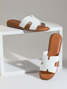 SHUZIA Women's Comfy Everyday Casual Cut-Out Flat Sandals - White - View 1