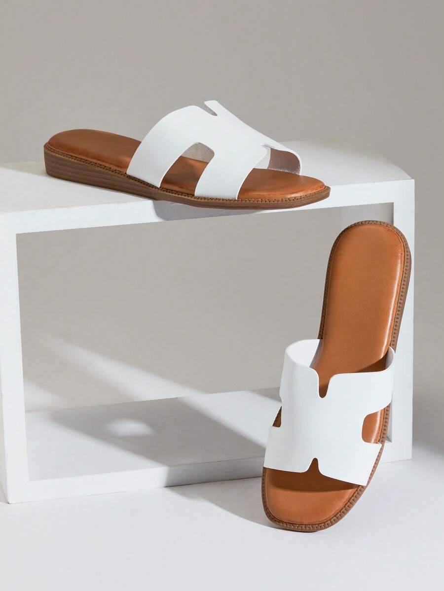 SHUZIA Women's Comfy Everyday Casual Cut-Out Flat Sandals - White - View 1