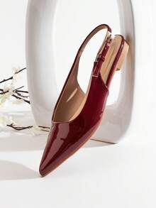 SHUZIA 女士尖头搭扣露跟平底鞋，酒红色 - 光泽柔和的优雅，打造日常时尚造型 - 酒紅色 - 查看 2