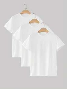 Manfinity Homme 3pcs/Set Men's Standard Fit White Crew Neck Short Sleeve T-Shirts - White - View 2