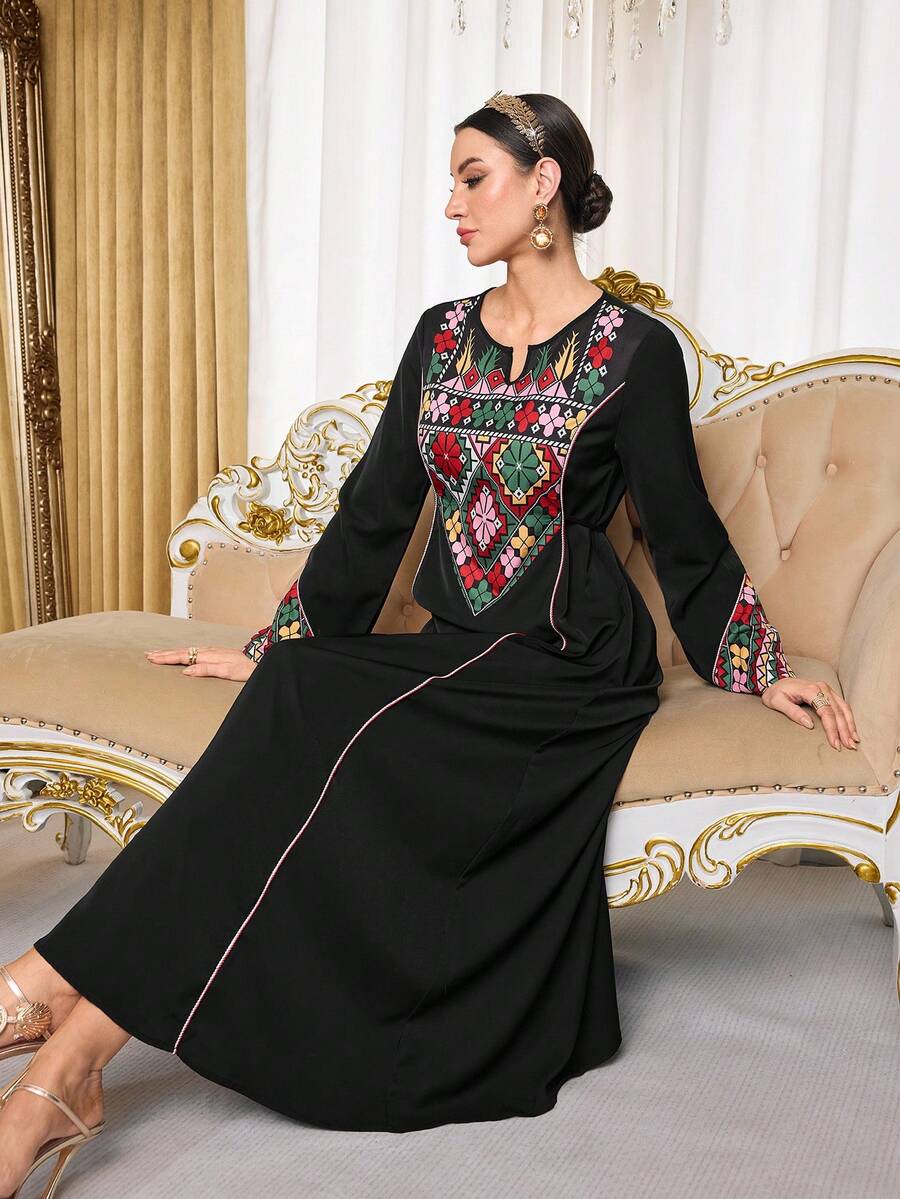 Al Najma Women's Turkish Maxi Dress & Arabic Traditional Abaya - Black - View 1