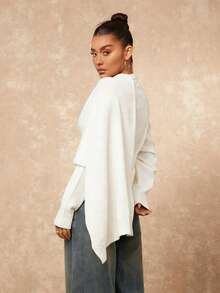 Lumalex Áo len nữ cổ cao ôm sát tay dài kèm khăn choàng. - trắng - Xem 2
