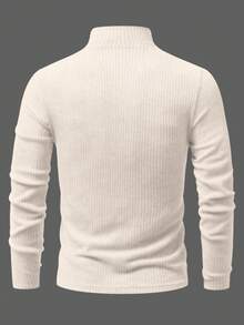 Manfinity Homme 男士休闲日常办公通勤简约拉链装饰罗纹针织T恤，春秋季 - 杏色 - 查看 2
