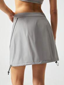 SoleilVie Saia Curta de Cintura Alta com Bolsos Laterais com Cordão, Estilo Utilitário para Mulheres