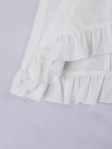 Sweetra Áo kiểu dáng ôm sát, tay ngắn, cổ Peter Pan, màu trắng, cài cúc phía trước, họa tiết dâu tây, viền bèo nhún, kiểu dáng thường ngày ngọt ngào. - trắng - Xem 6