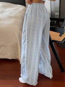 DAZY 花卉印花宽松女士睡裤 - 淺藍色 - 查看 2