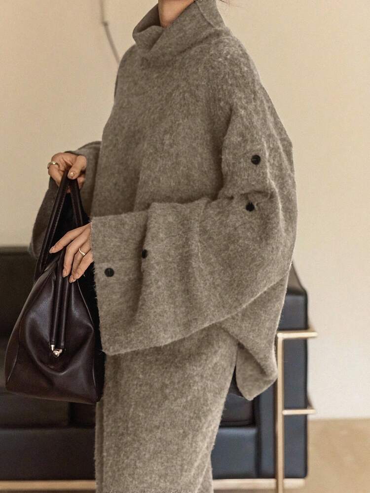 Women's Fashion Turtleneck Sweater & Long Skirt 2 Pieces Set Business Casual Woman