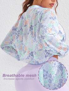 SHEIN Sovereign Charm 女士高领透视性感外套，带口袋，休闲运动跑步健身户外活动长袖外套 - 藍色 - 查看 2