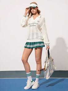 Women's Tennis Style Knit Sweater Top - White - View 5