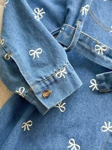 SHEIN Girls' Spring & Autumn Lapel Long Sleeve Fashionable Western-Style Washed Denim Dress, Suitable For Attending Friend Gatherings, Traveling, And Leisure Wear - Blue - View 9