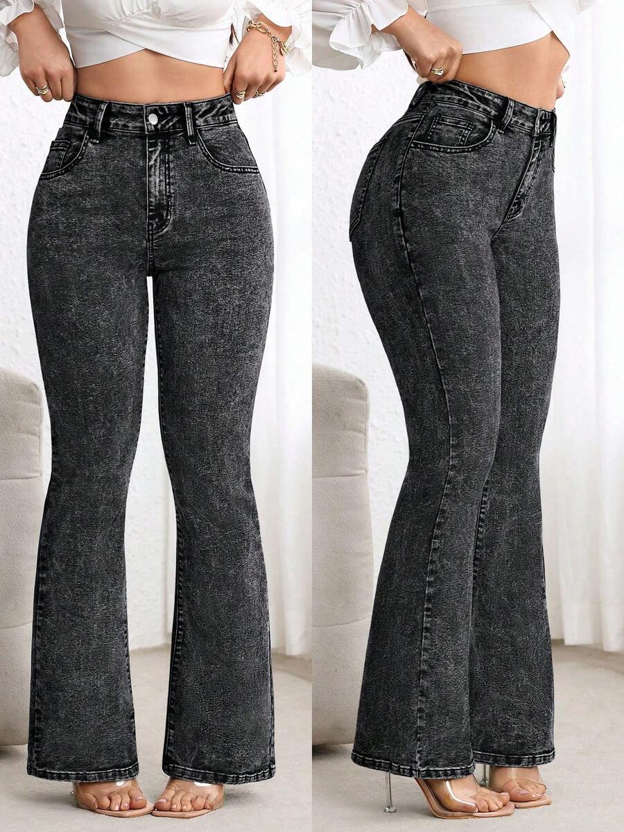 Flexra Jeans de pierna acampanada casuales para mujer - Gris Claro - Ver 1