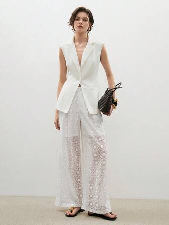 ATUI Studio Pantaloni eleganti da donna, monocromatici, adatti per l'ufficio, con ricamo