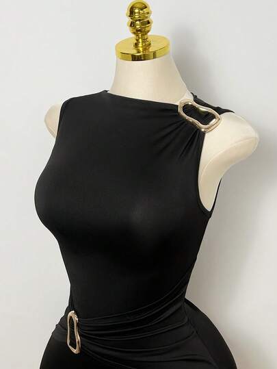 Elamini 女士金属装饰创意设计连衣裙，春夏款