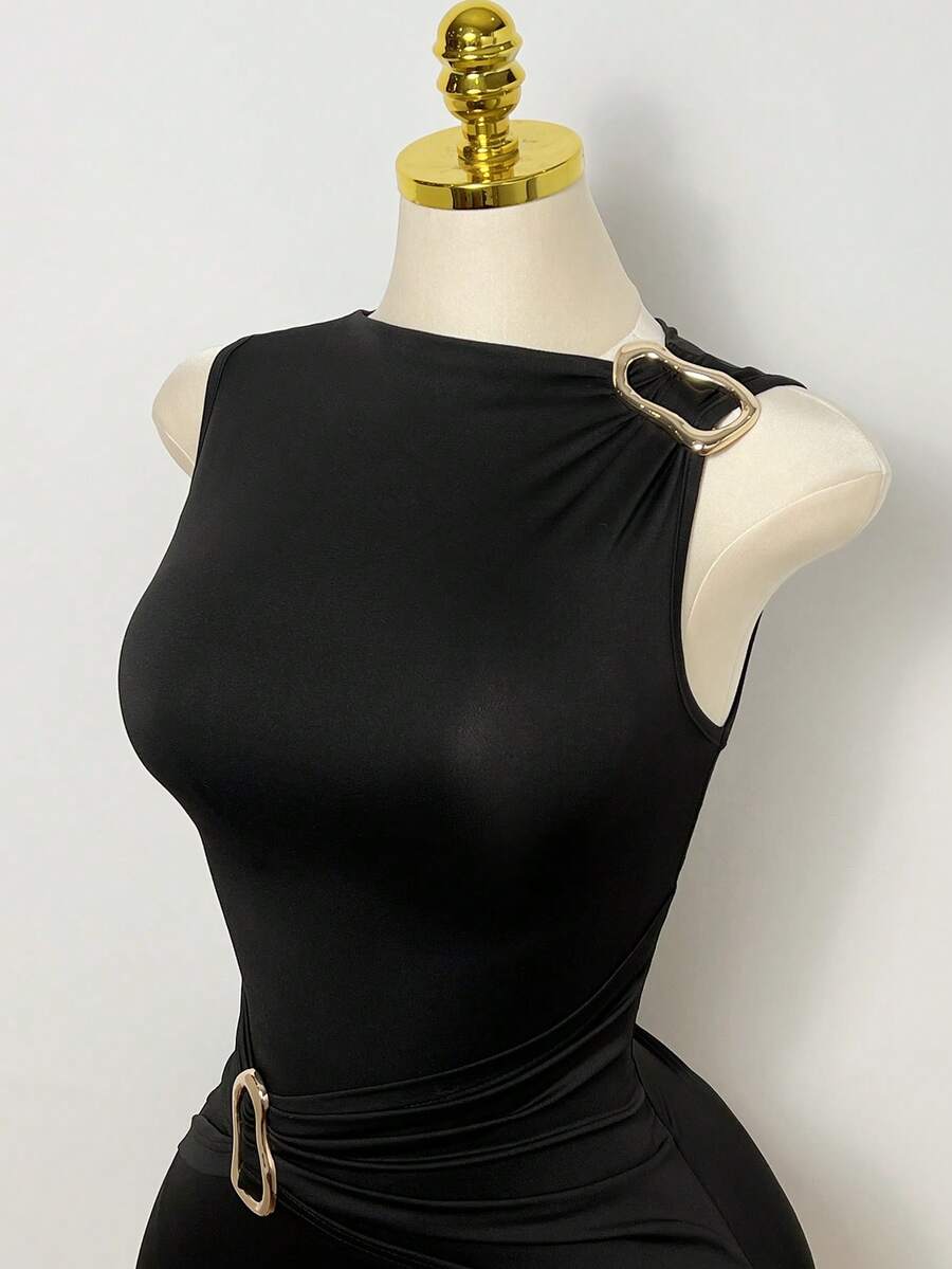 Women's Metal Decor Creative Design Dress, Spring/Summer - Black - View 1