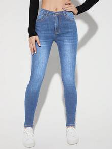 EMERY ROSE Quần jeans nữ màu xanh nhạt dáng ôm, thoải mái, đa năng. - Rửa nhẹ - Xem 2