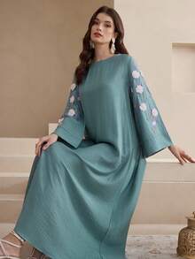 Al Najma New Elegant Embroidered Loose Casual Everyday Vacation Dress Shirt - Green - View 3