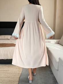 DAZY 女士甜美撞色荷叶边裹身睡袍 - 粉色 - 查看 2