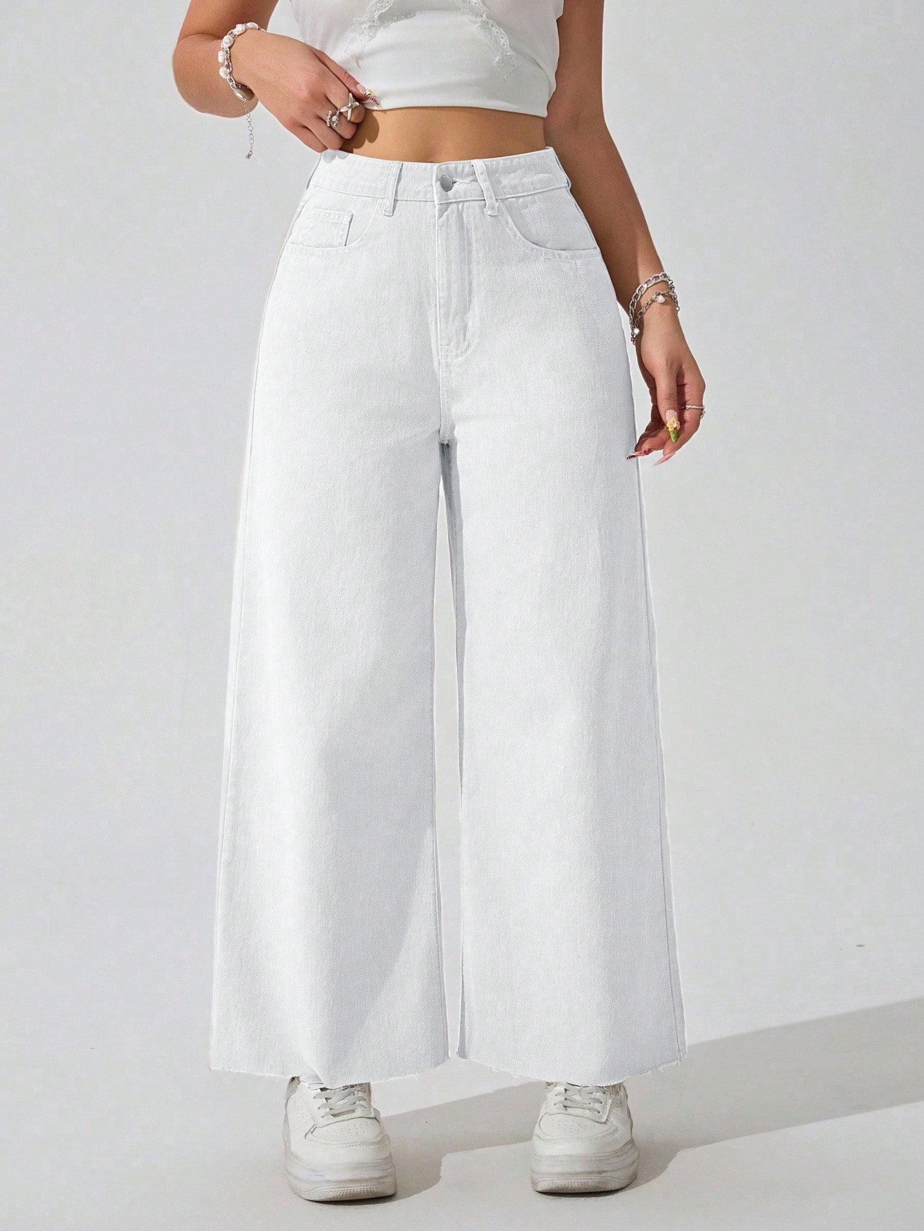 SHEIN ICON جينز مستقيم الساق مع خصر مطاطي ومنحل ال...