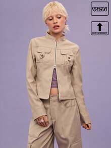 COUREZ Spring Summer Zip Up Jacket/ Y2K /Casual Vintage - Grey - View 1