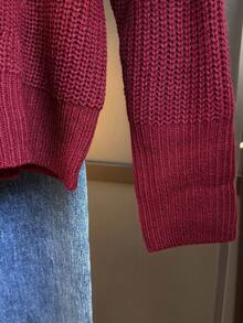 SHEIN LUNE Femmes Tricot ample à col montant, épaules tombantes, couleur unie, décontracté, pour tous les jours et les trajets, automne/hiver - Rouge foncé - Voir 6