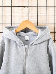 SHEIN Vacaura 青少年男孩純色拉鍊前帽t恤衫 - 灰色 - 查看 6