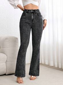 Flexra Jeans de pierna acampanada casuales para mujer - Gris Claro - Ver 3