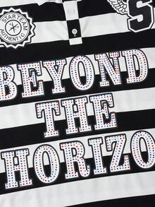 ROMWE MEN 男士休闲时尚街头闪亮钻石条纹Polo衫，夏季 - 黑與白 - 查看 2