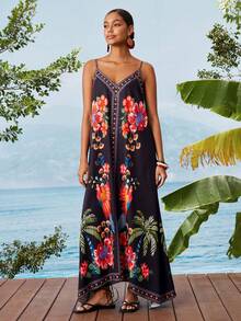 Travachic Vacation Printed Sleeveless Dress For Women